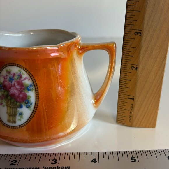 Eleanor Germany Orange Lusterware Porcelain Creamer Floral Design Vintage - Picture 8 of 8